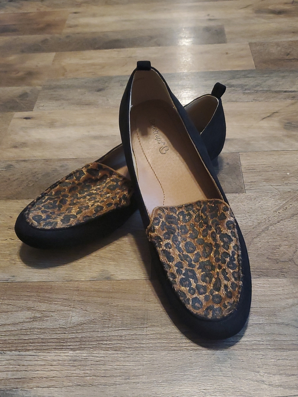Baretraps Leopard Print and Black Slip-On Loafers